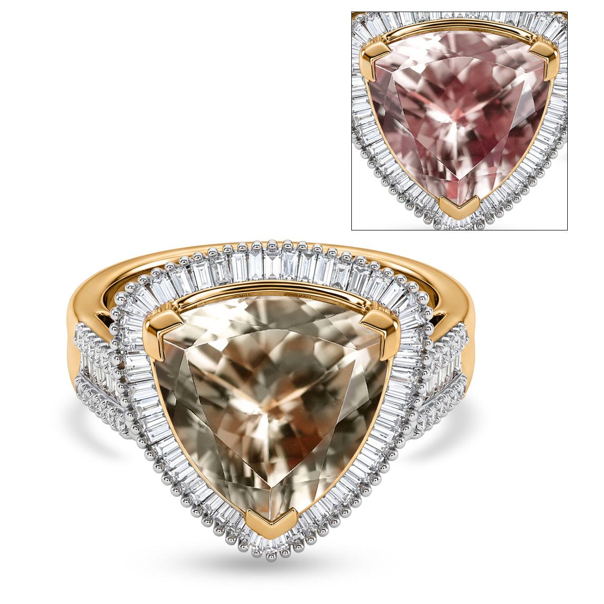 The Tony Diniz Collection - Rhapsody 18K Yellow Gold AAAA Natural Trillion Cut Turkizite (8.05 Ct) &amp; Natural White Diamond (VS/E-F 0.75 Ct) Ring 8.80 Ct, Gold Wt. 6.68 Gms 8588751 0