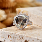 Rhapsody 18K Yellow Gold AAAA Natural Trillion Cut Turkizite (8.05 Ct) & Natural White Diamond (VS/E-F 0.74 Ct) Halo Ring 8.80 Ct, Gold Wt. 6.68 Gms_8588751_2