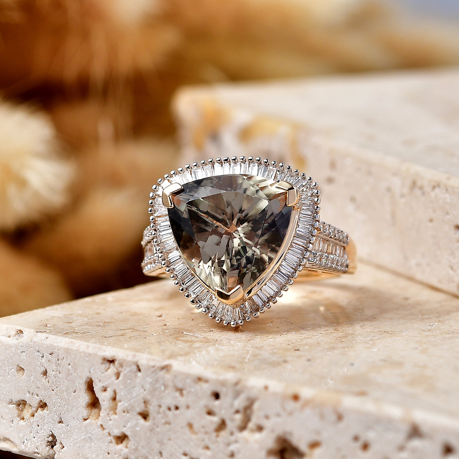 The Tony Diniz Collection - Rhapsody 18K Yellow Gold AAAA Natural Trillion Cut Turkizite (8.05 Ct) &amp; Natural White Diamond (VS/E-F 0.75 Ct) Ring 8.80 Ct, Gold Wt. 6.68 Gms 8588751 3
