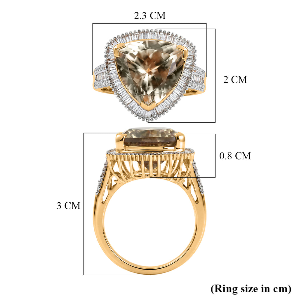 Rhapsody 18K Yellow Gold AAAA Natural Trillion Cut Turkizite (8.05 Ct) & Natural White Diamond (VS/E-F 0.74 Ct) Halo Ring 8.80 Ct, Gold Wt. 6.68 Gms_8588751_5