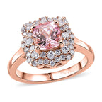 D'Joy - AGI Certified Pink Morganite & Moissanite Halo Ring in 18K Vermeil Rose Gold Plated Sterling Silver 1.60 Ct._8588762