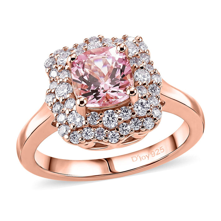 D'Joy - AGI Certified Pink Morganite &amp; Moissanite Halo Ring in 18K Vermeil Rose Gold Plated Sterling Silver 1.60 Ct. 8588762 1