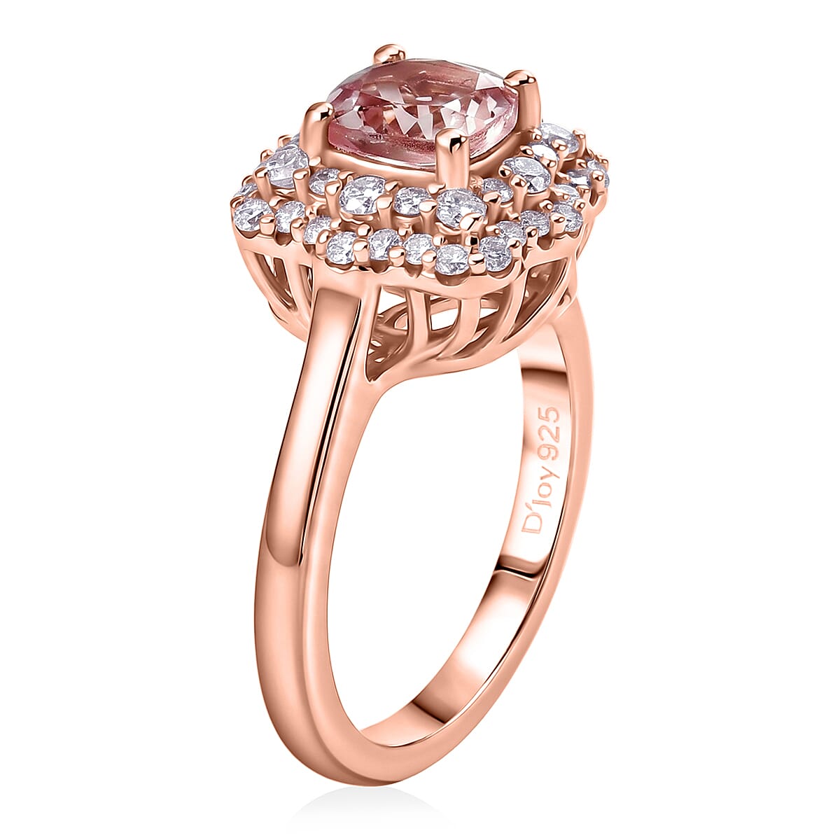 D'Joy - AGI Certified Pink Morganite &amp; Moissanite Halo Ring in 18K Vermeil Rose Gold Plated Sterling Silver 1.60 Ct. 8588762 3