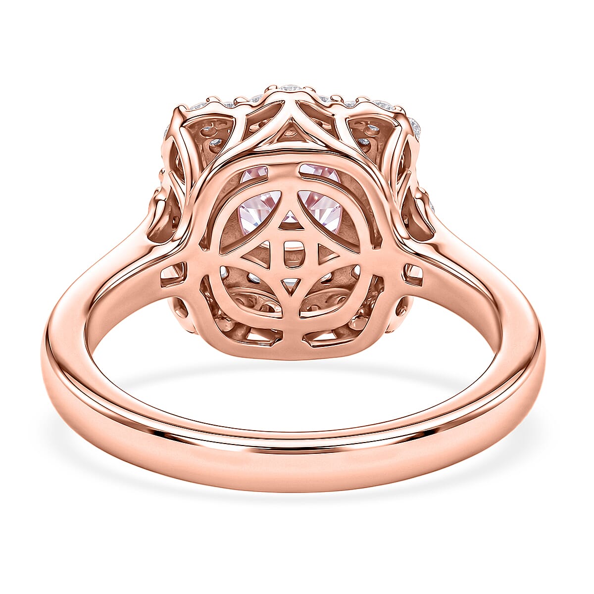 D'Joy - AGI Certified Pink Morganite &amp; Moissanite Halo Ring in 18K Vermeil Rose Gold Plated Sterling Silver 1.60 Ct. 8588762 4