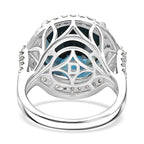 D'Joy London Blue Topaz, Moissanite Main Stone With Surrounding Stone Ring in Rhodium OverlaySterling Silver, Silver Wt.5.48 Gms  13.110  Ct._8588863_4