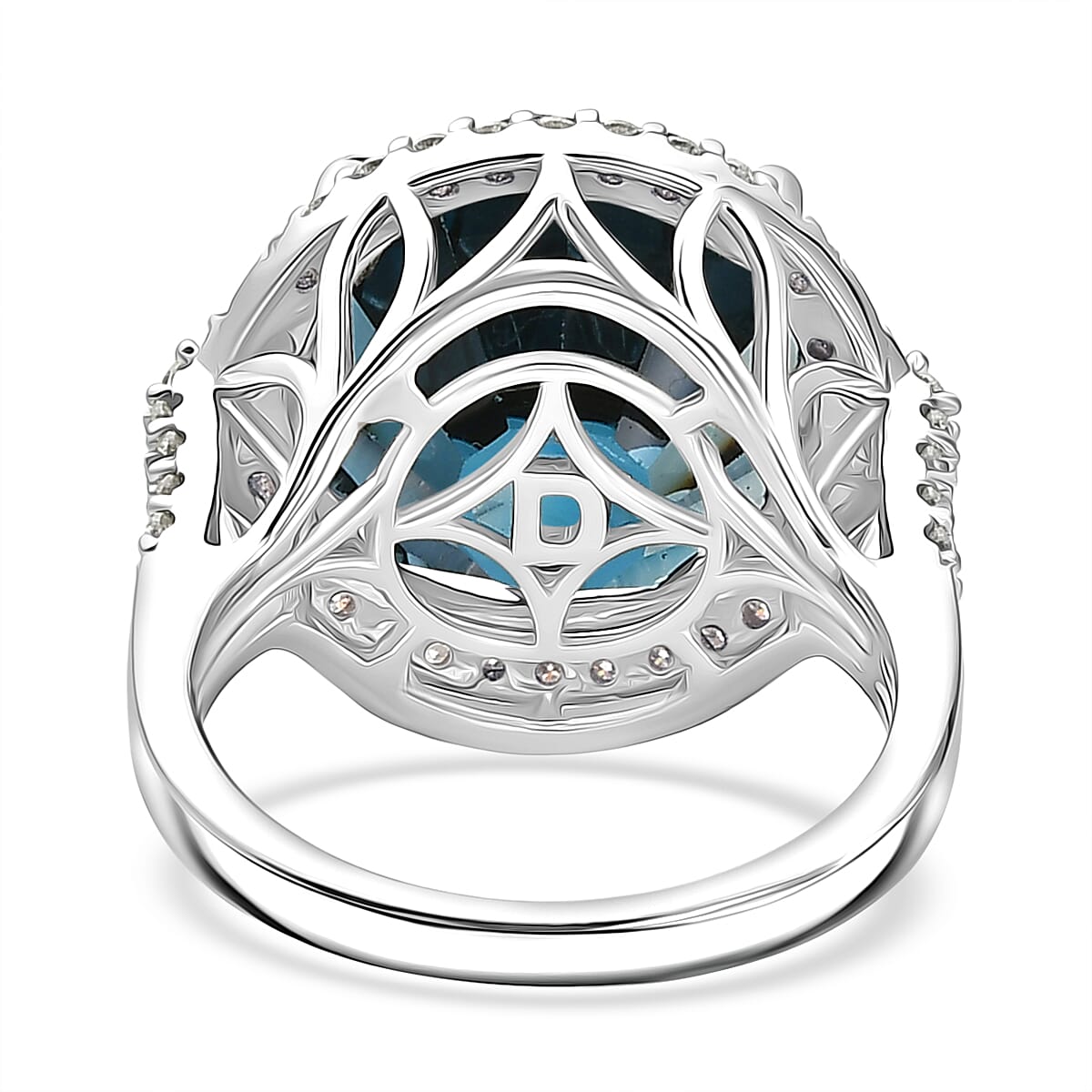 Certified and Appraised D'Joy London Blue Topaz, Moissanite Main Stone With Surrounding Stone Ring in Rhodium Overlay Sterling Silver  13.110  Ct. 8588864 4