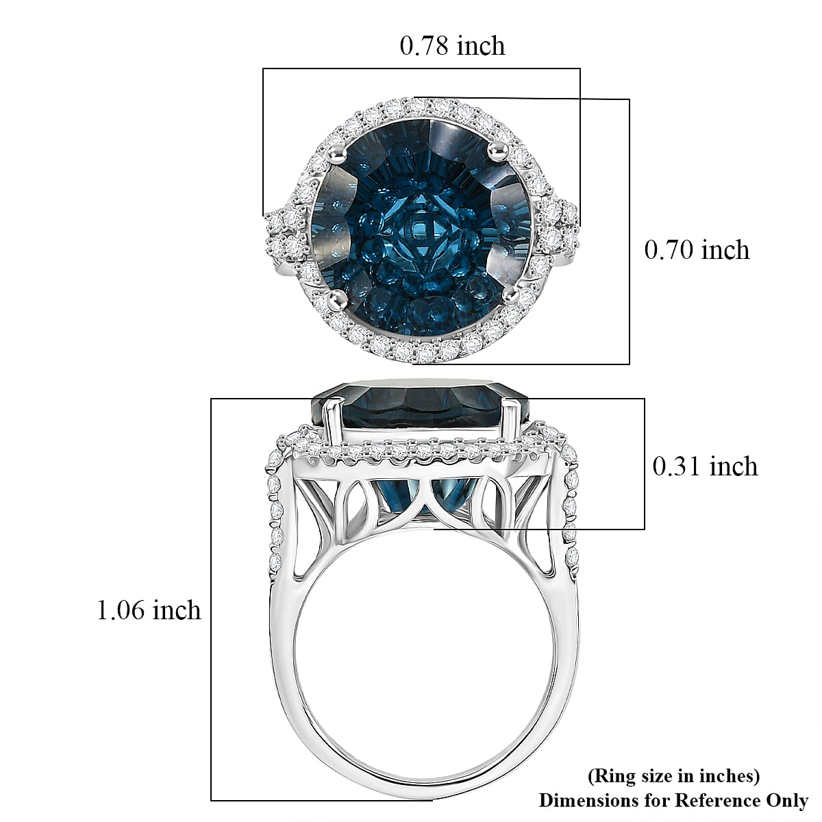 Certified and Appraised D'Joy London Blue Topaz, Moissanite Main Stone With Surrounding Stone Ring in Rhodium Overlay Sterling Silver  13.110  Ct. 8588864 5