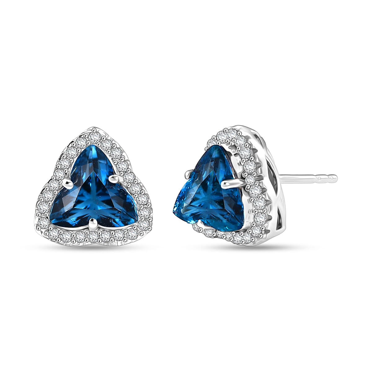 D'Joy London Blue Topaz, Moissanite Main Stone With Surrounding Stone Earring in Rhodium OverlaySterling Silver  5.000  Ct. 8588886 0