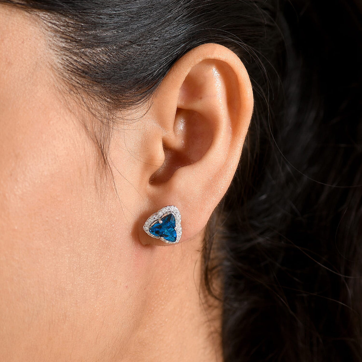 D'Joy London Blue Topaz, Moissanite Main Stone With Surrounding Stone Earring in Rhodium OverlaySterling Silver  5.000  Ct. 8588886 2