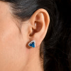 D'Joy London Blue Topaz, Moissanite Main Stone With Surrounding Stone Earring in Rhodium OverlaySterling Silver  5.000  Ct._8588886_2