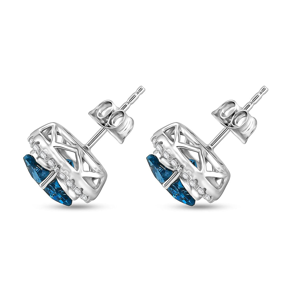 D'Joy London Blue Topaz, Moissanite Main Stone With Surrounding Stone Earring in Rhodium OverlaySterling Silver  5.000  Ct._8588886_3