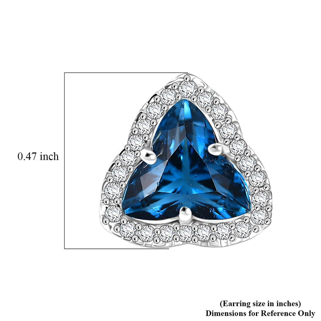 D'Joy London Blue Topaz, Moissanite Main Stone With Surrounding Stone Earring in Rhodium OverlaySterling Silver  5.000  Ct._8588886_4