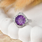 D'Joy Amethyst, Moissanite Main Stone With Surrounding Stone Ring in Rhodium OverlaySterling Silver  5.580  Ct._8588889_1