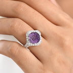 D'Joy Amethyst, Moissanite Main Stone With Surrounding Stone Ring in Rhodium OverlaySterling Silver  5.580  Ct._8588889_2