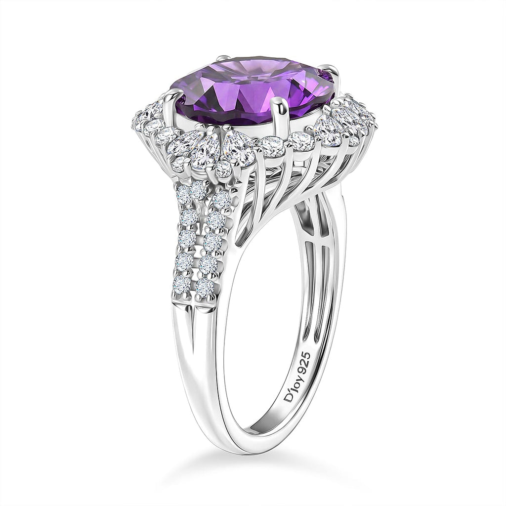 D'Joy Amethyst, Moissanite Main Stone With Surrounding Stone Ring in Rhodium OverlaySterling Silver  5.580  Ct._8588889_3