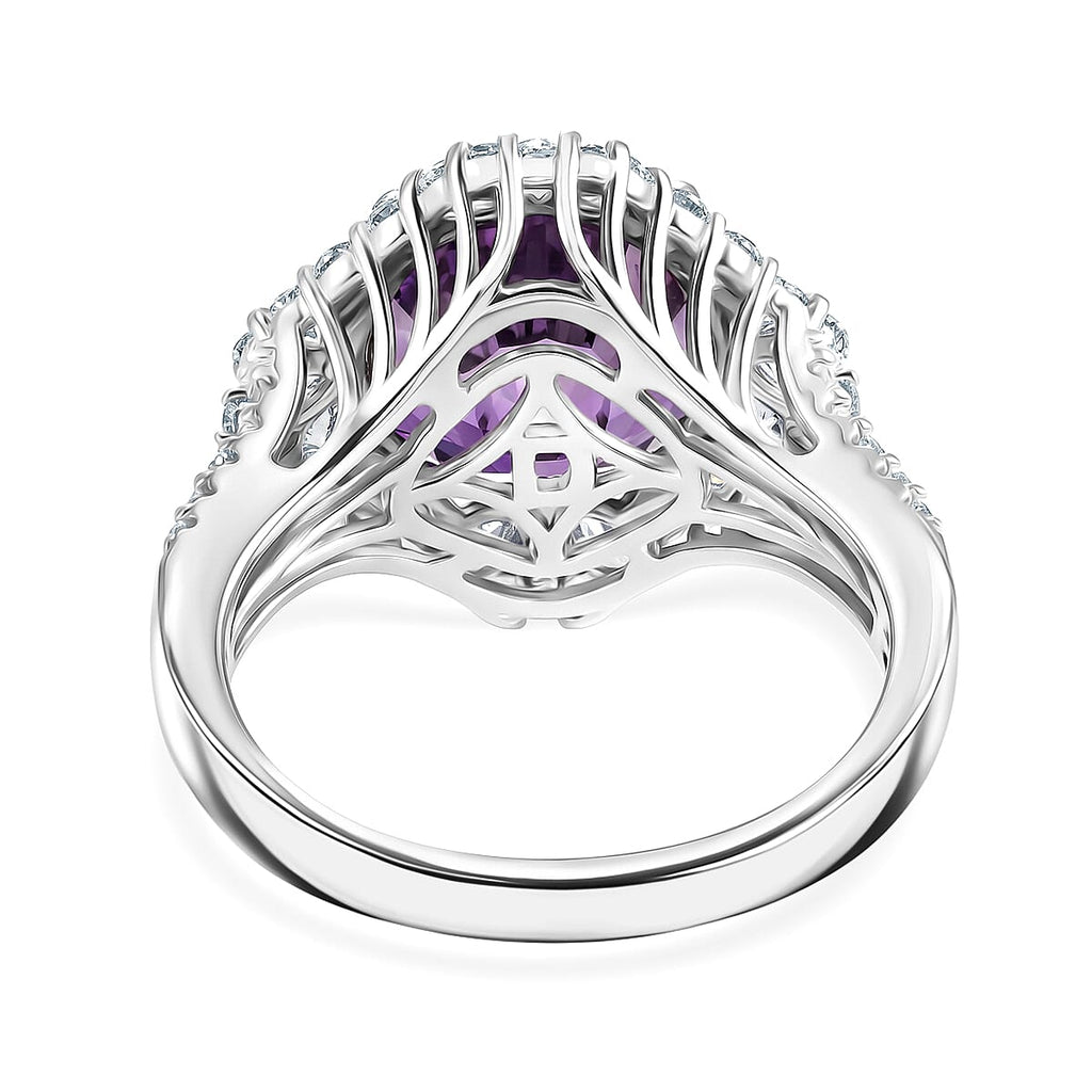 D'Joy Amethyst, Moissanite Main Stone With Surrounding Stone Ring in Rhodium OverlaySterling Silver  5.580  Ct._8588889_4