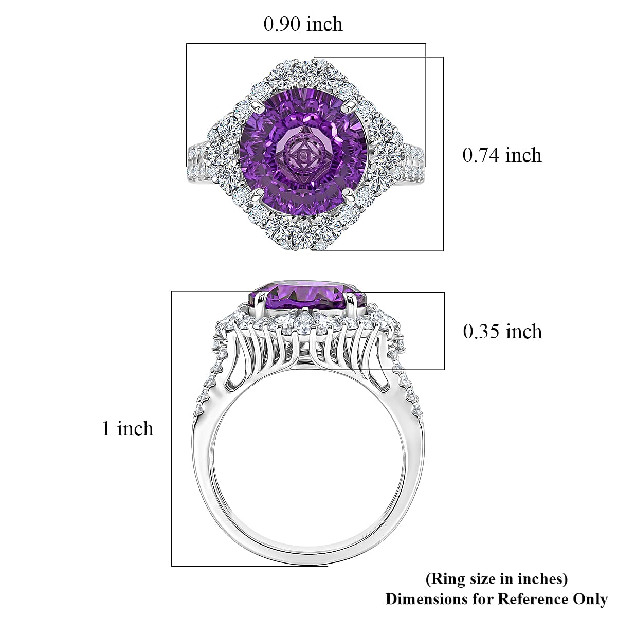 Certified and Appraised D'Joy Amethyst, Moissanite Main Stone With Surrounding Stone Ring in Rhodium Overlay Sterling Silver 5.580 Ct. 8588889 5