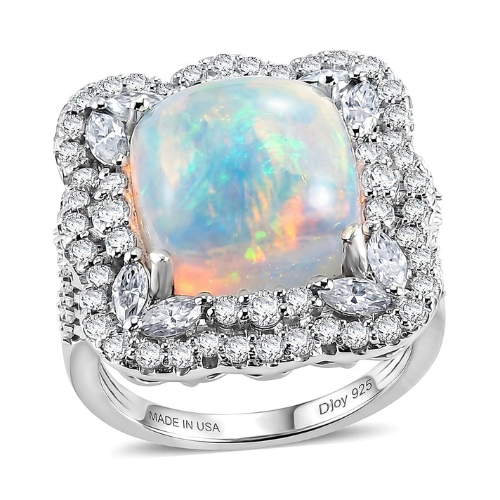 D'Joy Ethiopian Opal, Moissanite Main Stone With Surrounding Stone Ring in Rhodium OverlaySterling Silver, Silver Wt.5.83 Gms  6.200  Ct. 8588895 1