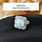 D'Joy Ethiopian Opal, Moissanite Main Stone With Surrounding Stone Ring in Rhodium OverlaySterling Silver, Silver Wt.5.83 Gms  6.200  Ct._8588895_2