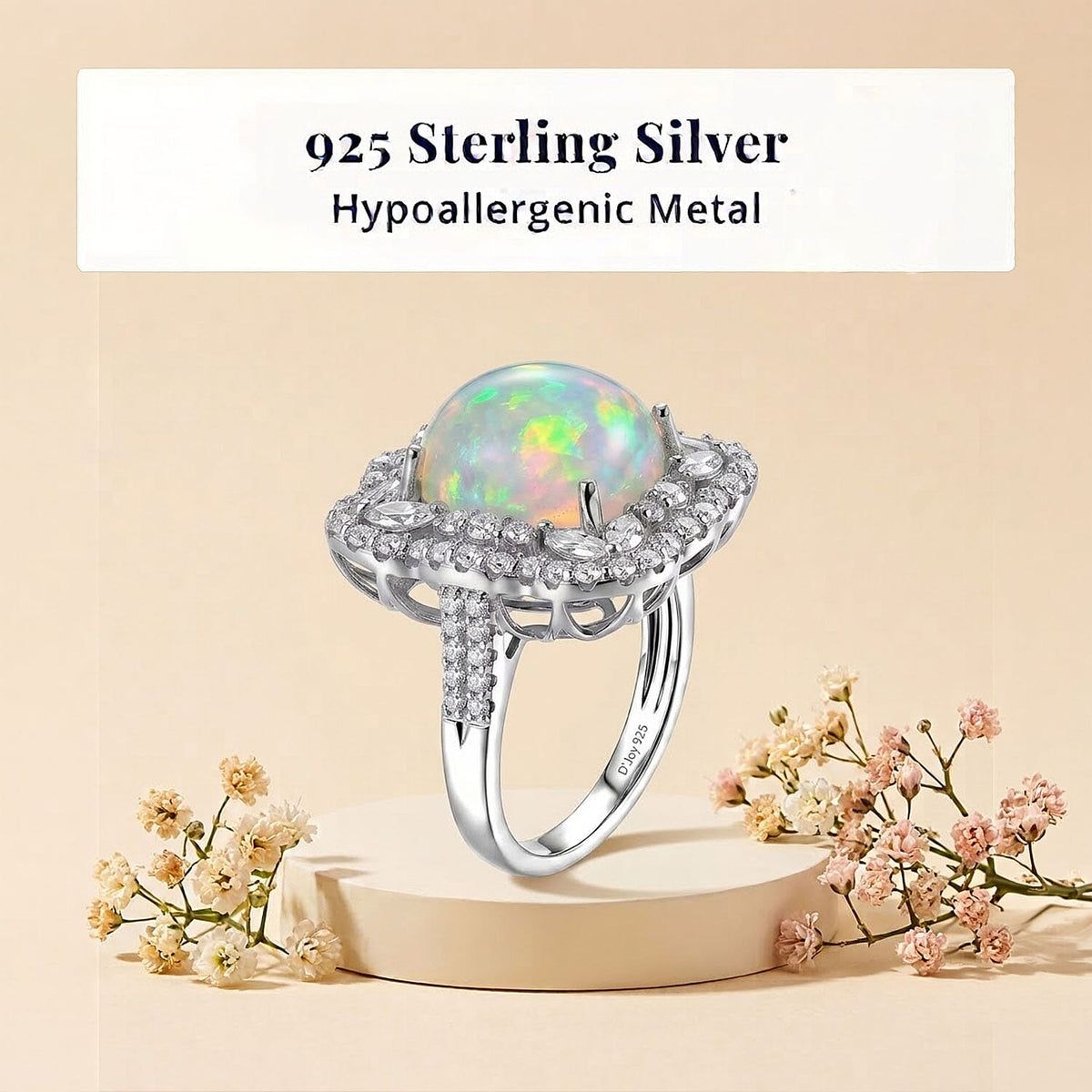 Certified and Appraised D'Joy Ethiopian Opal, Moissanite Main Stone With Surrounding Stone Ring in Rhodium Overlay Sterling Silver, Silver Wt.5.83 Gms 6.200 Ct. 8588895 3