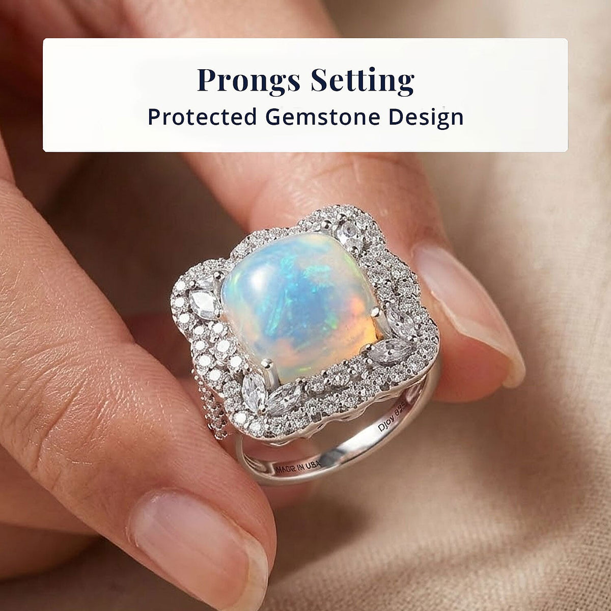 Certified and Appraised D'Joy Ethiopian Opal, Moissanite Main Stone With Surrounding Stone Ring in Rhodium Overlay Sterling Silver, Silver Wt.5.83 Gms 6.200 Ct. 8588895 4