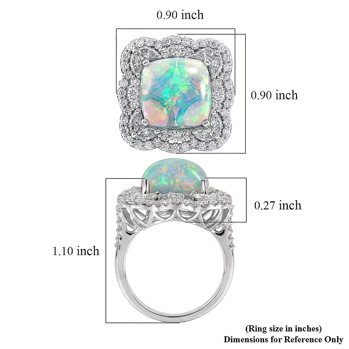 Certified and Appraised D'Joy Ethiopian Opal, Moissanite Main Stone With Surrounding Stone Ring in Rhodium Overlay Sterling Silver, Silver Wt.5.83 Gms 6.200 Ct. 8588895 5