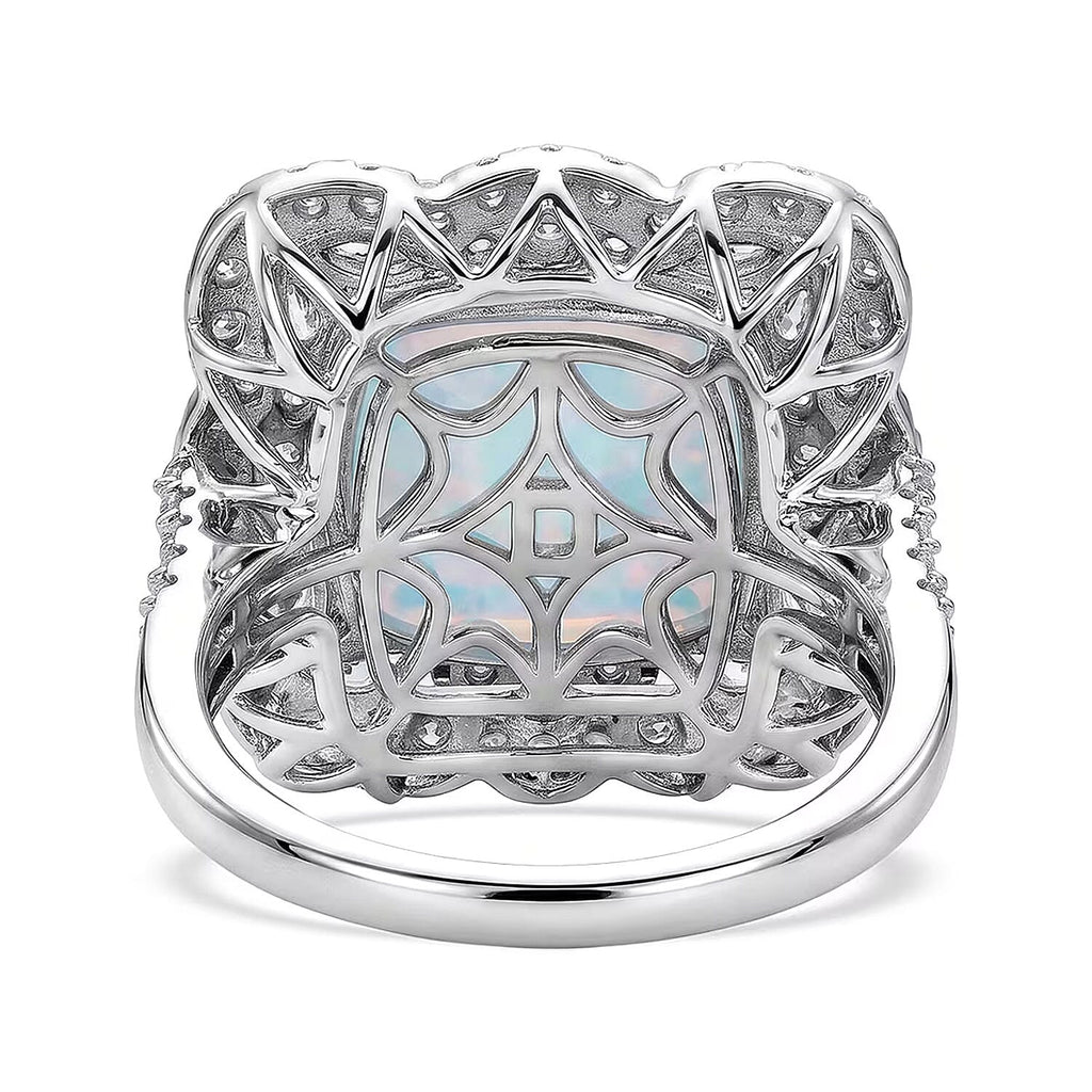 D'Joy Ethiopian Opal, Moissanite Main Stone With Surrounding Stone Ring in Rhodium OverlaySterling Silver, Silver Wt.5.83 Gms  6.200  Ct._8588895_6