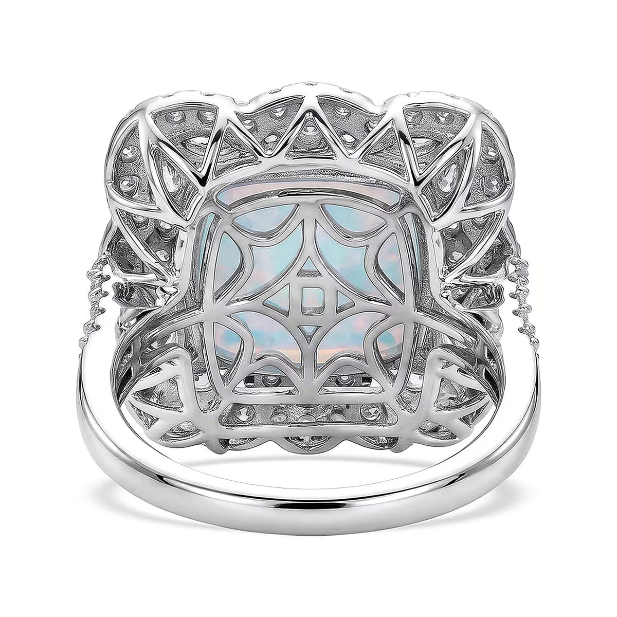 Certified and Appraised D'Joy Ethiopian Opal, Moissanite Main Stone With Surrounding Stone Ring in Rhodium Overlay Sterling Silver, Silver Wt.5.83 Gms 6.200 Ct. 8588895 6