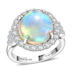 D'Joy Ethiopian Opal, Moissanite Main Stone With Surrounding Stone Ring in Rhodium OverlaySterling Silver  4.630  Ct._8588903