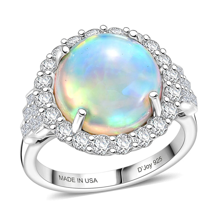 D'Joy Ethiopian Opal, Moissanite Main Stone With Surrounding Stone Ring in Rhodium OverlaySterling Silver  4.630  Ct. 8588903 1