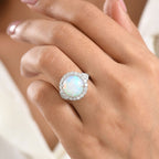 D'Joy Ethiopian Opal, Moissanite Main Stone With Surrounding Stone Ring in Rhodium OverlaySterling Silver  4.630  Ct._8588903_1