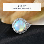 D'Joy Ethiopian Opal, Moissanite Main Stone With Surrounding Stone Ring in Rhodium OverlaySterling Silver  4.630  Ct._8588903_2