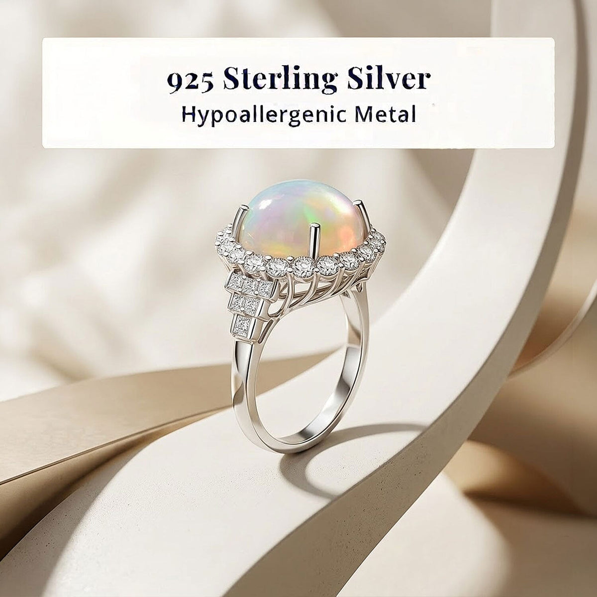 Certified and Appraised D'Joy Ethiopian Opal, Moissanite Main Stone With Surrounding Stone Ring in Rhodium Overlay Sterling Silver 4.630 Ct. 8588903 3