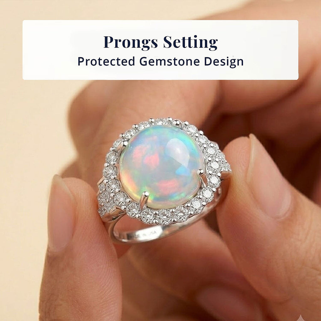 D'Joy Ethiopian Opal, Moissanite Main Stone With Surrounding Stone Ring in Rhodium OverlaySterling Silver  4.630  Ct._8588903_4