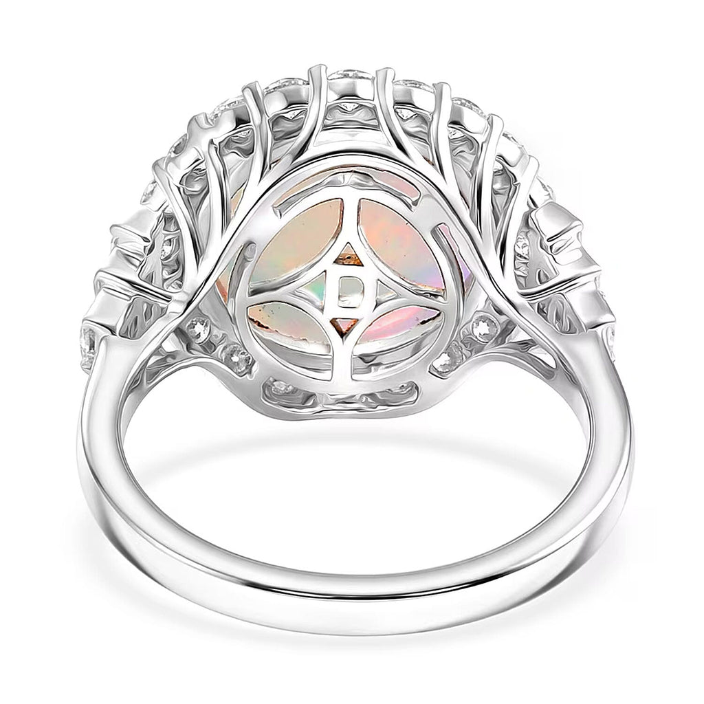 D'Joy Ethiopian Opal, Moissanite Main Stone With Surrounding Stone Ring in Rhodium OverlaySterling Silver  4.630  Ct._8588903_6