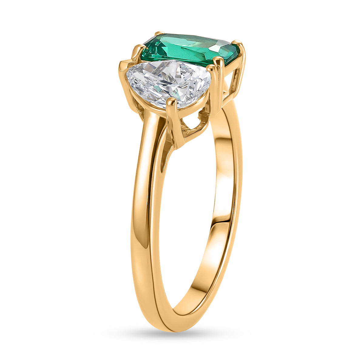 Luxuriant - Lab Grown AAA Columbian Emerald &amp; Lab Grown Diamond (SI-G-H) Toi-et-Moi Ring in 18K Vermeil Yellow Gold Plated Sterling Silver 1.70 Ct. 8589042 4