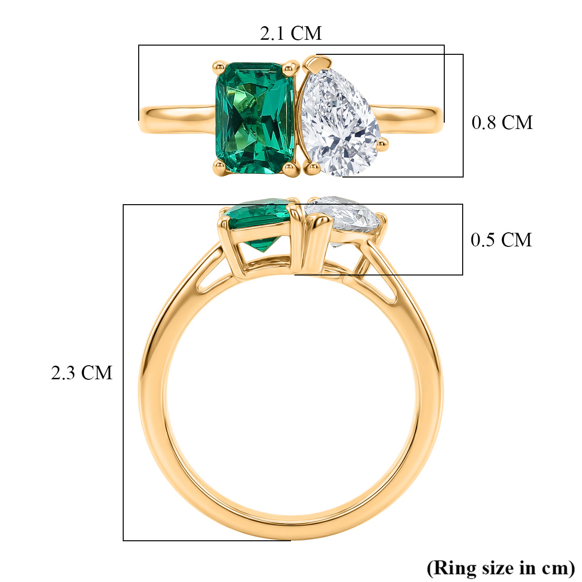 Luxuriant - Lab Grown AAA Columbian Emerald &amp; Lab Grown Diamond (SI-G-H) Toi-et-Moi Ring in 18K Vermeil Yellow Gold Plated Sterling Silver 1.70 Ct. 8589042 6