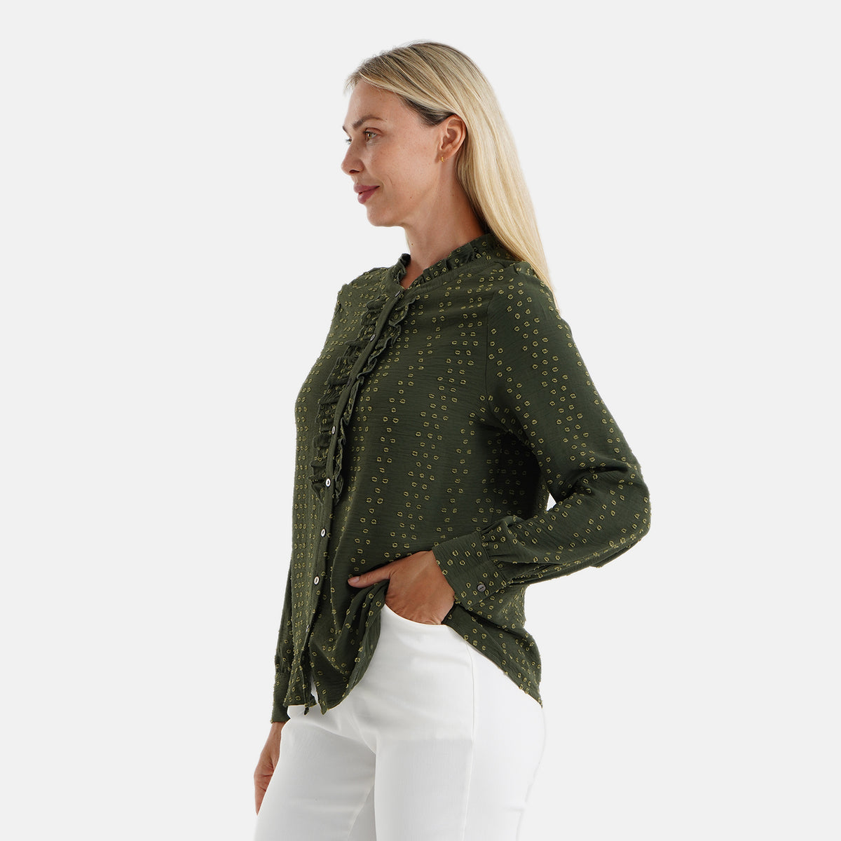 La Marey Frill High Neck Relaxed-Fit Blouse (Size XL, 20-22) - Green 8589364 3