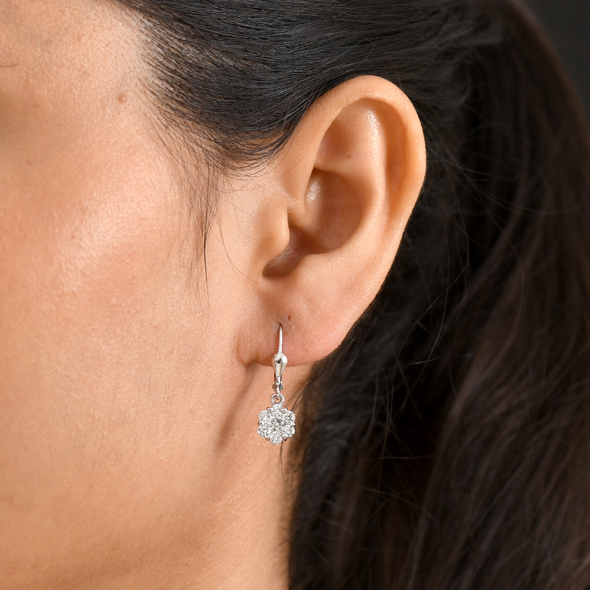 Luxuriant - Lab Grown Diamond (SI/G-H) Pressure Set Earring with Lever Back in Rhodium Overlay Sterling Silver 1.00 Ct. 8590135 2