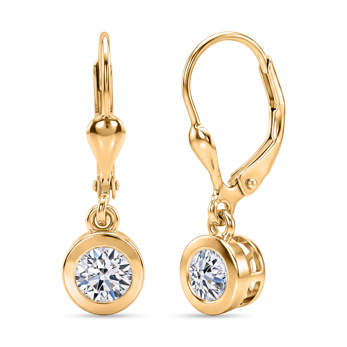 LUXURIANT 1 Ct. Lab Grown Diamond Solitaire Lever Back Earring in 18K Vermeil Yellow Gold Plated Sterling Silver (SI-G-H) 8590257 0