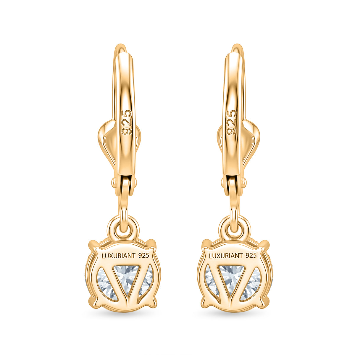 Luxuriant - Lab Grown Diamond (SI-G-H) Solitaire Lever Back Earring in 18K Vermeil Yellow Gold Plated Sterling Silver 2.00 Ct. 8590263 5