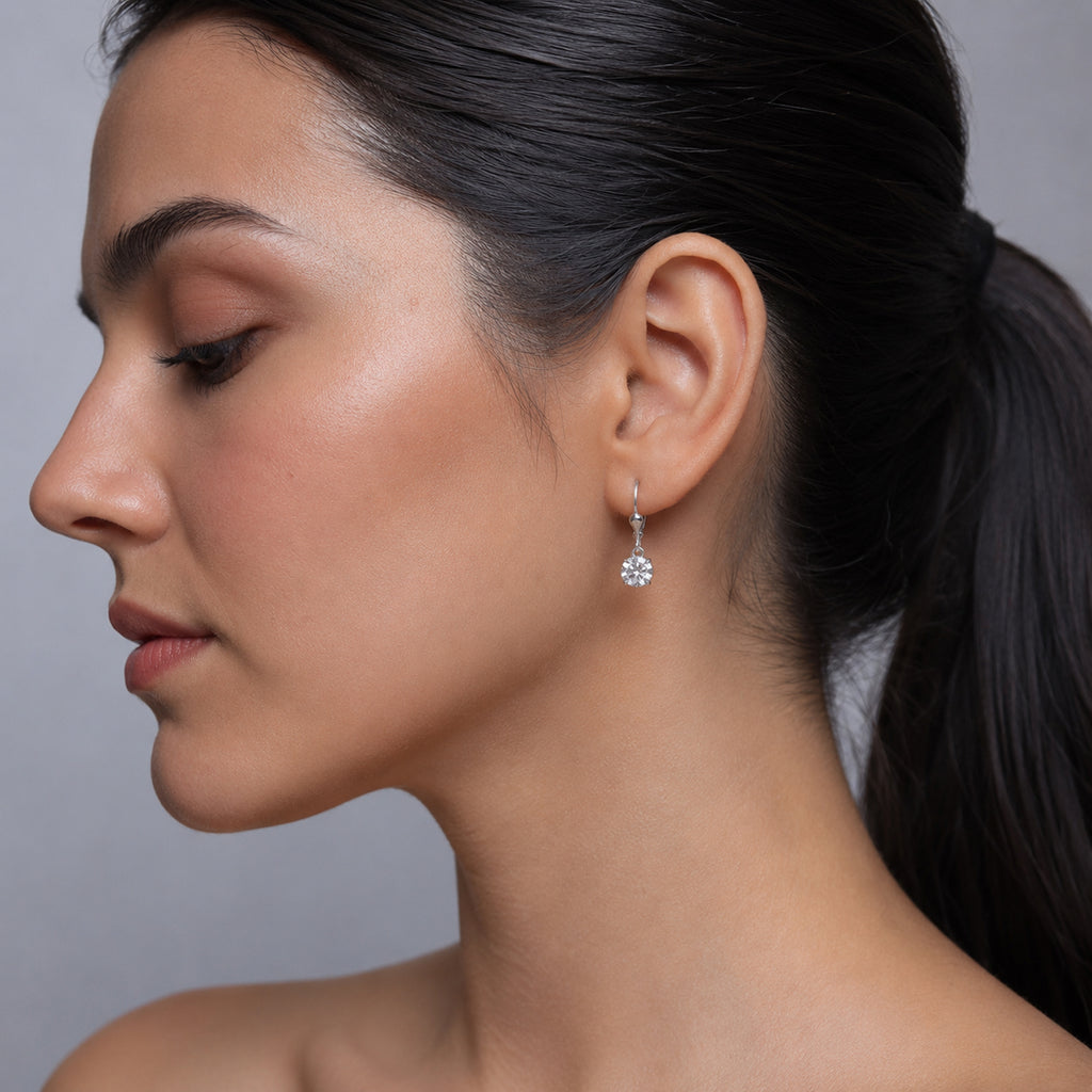 Luxuriant - Lab Grown Diamond (SI/G-H) Solitaire Lever Back Earring in Rhodium Overlay Sterling Silver 2.00 Ct._8590264_2