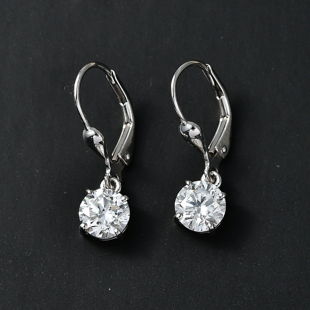Luxuriant - Lab Grown Diamond (SI/G-H) Solitaire Lever Back Earring in Rhodium Overlay Sterling Silver 2.00 Ct._8590264_6