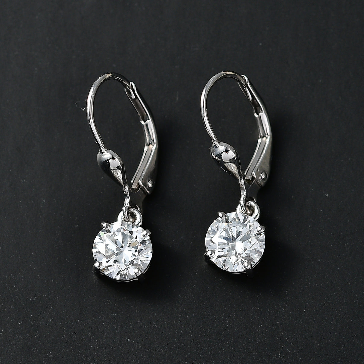 Luxuriant - Lab Grown Diamond (SI/G-H) Solitaire Lever Back Earring in Rhodium Overlay Sterling Silver 2.00 Ct. 8590264 7