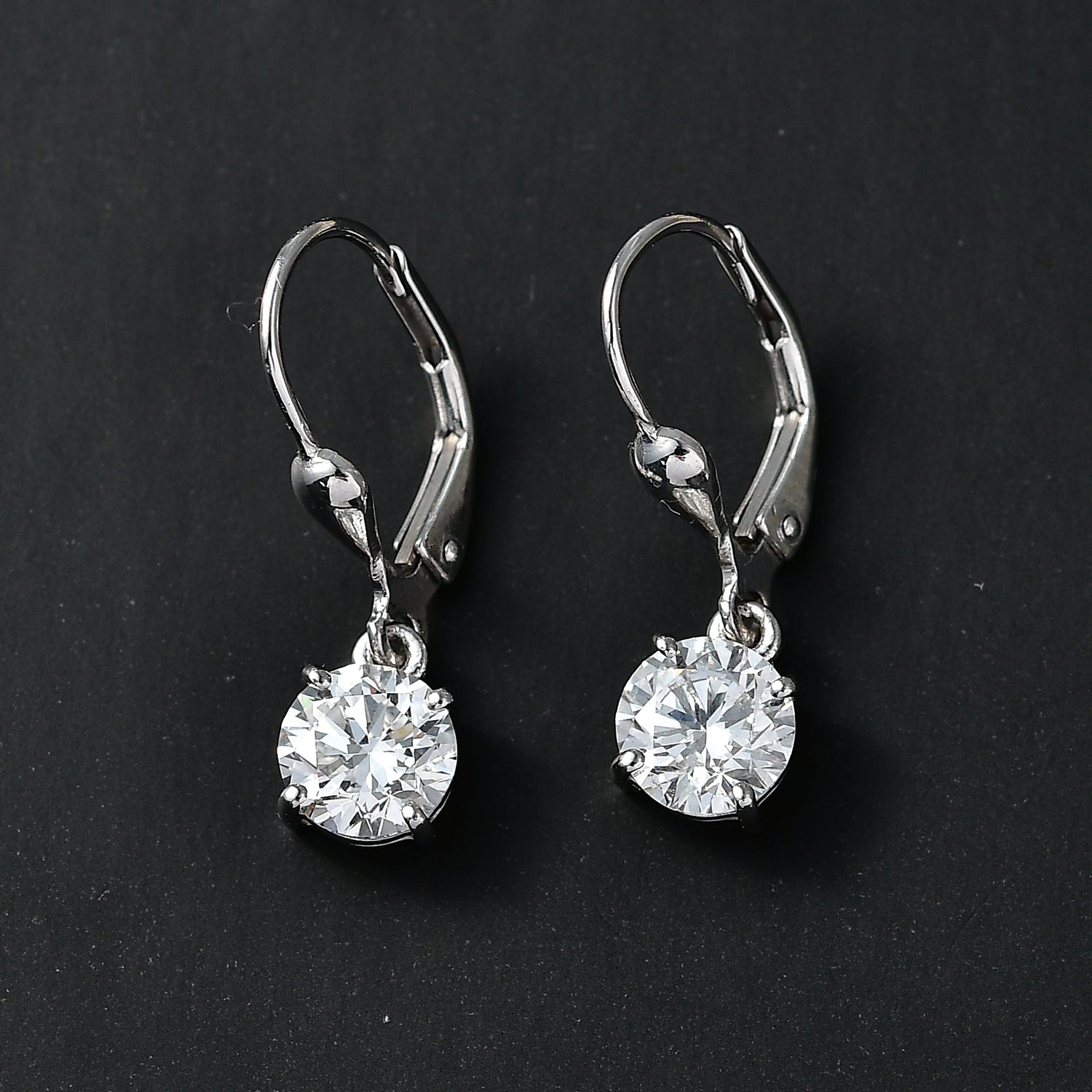 Luxuriant - Lab Grown Diamond (SI/G-H) Solitaire Lever Back Earring in Rhodium Overlay Sterling Silver 2.00 Ct. 8590264 7