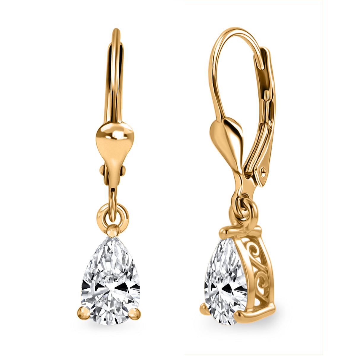 Luxuriant - Lab Grown Diamond (SI/G-H) Pear Cut Solitaire Earring with Lever Back in 18K Vermeil Yellow Gold Plated Sterling Silver 1.50 Ct. 8590265 0