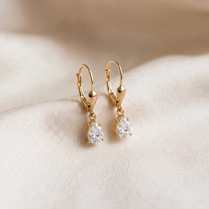 Luxuriant - Lab Grown Diamond (SI/G-H) Pear Cut Solitaire Earring with Lever Back in 18K Vermeil Yellow Gold Plated Sterling Silver 1.00 Ct. 8590267 2
