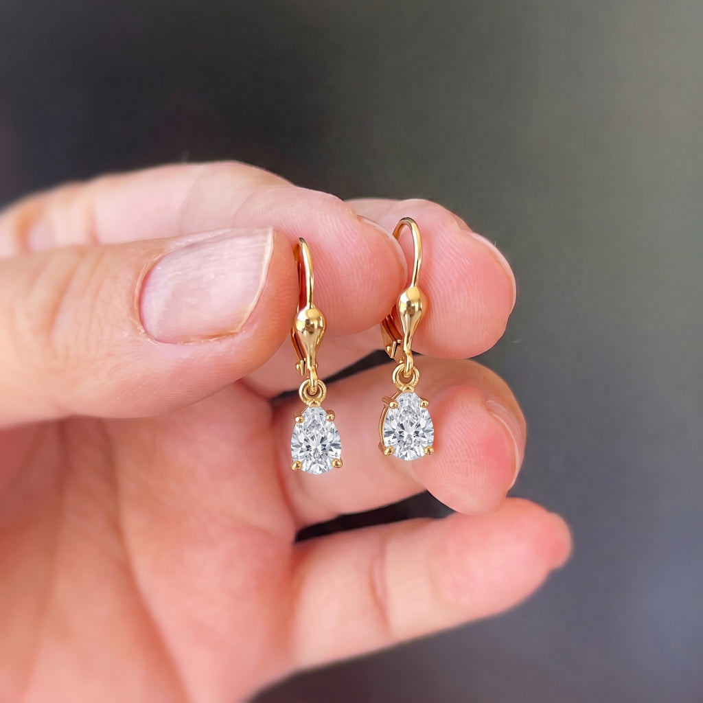 Luxuriant - Lab Grown Diamond (SI/G-H) Pear Cut Solitaire Earring with Lever Back in 18K Vermeil Yellow Gold Plated Sterling Silver 1.00 Ct._8590267_3