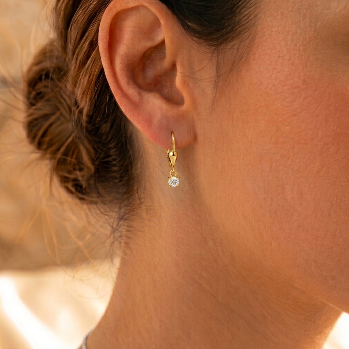 LUXURIANT Lab Grown Diamond Round-Cut Solitaire Lever Back Earring in 18K Vermeil Yellow Gold Plated Sterling Silver (SI-G-H) 8590269 2