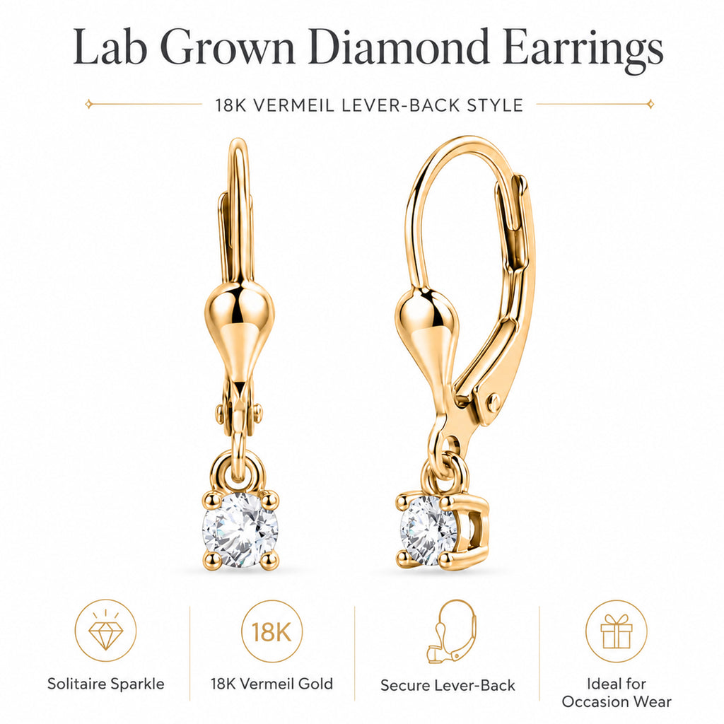 Luxuriant - Lab Grown Diamond (SI/G-H) Solitaire Lever Back Earring in 18K Vermeil Yellow Gold Plated Sterling Silver 0.25 Ct._8590269_5
